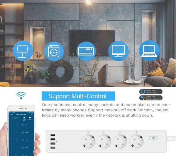 Smart WiFi Power Strip Extension: Control over multiple devices with remote management and save energy