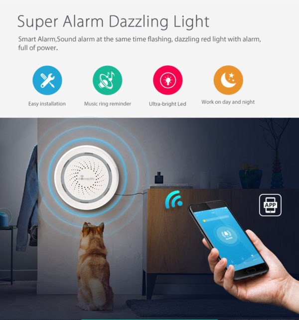 Smart Wifi Siren Alarm, smart siren alarm, Loud 110 dB, Wireless Alarm for Home Security/Intrusion/Burglar Alarm, Panic Alarm, Audible Alerts, Remote Control, Works with Alexa